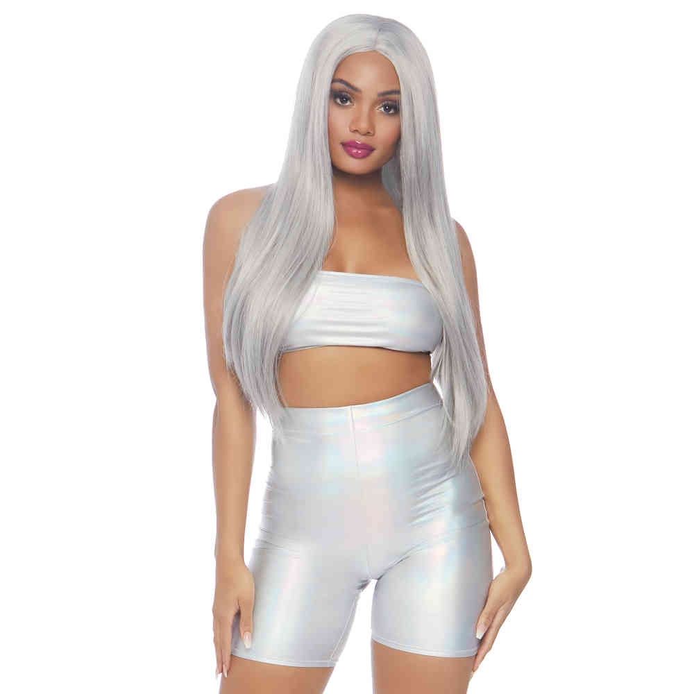 Leg Avenue - Holographic Bandeau top and shorts set - Silver coloured